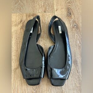 Miu Miu Black Patent Slingback Flats with Square Toe
